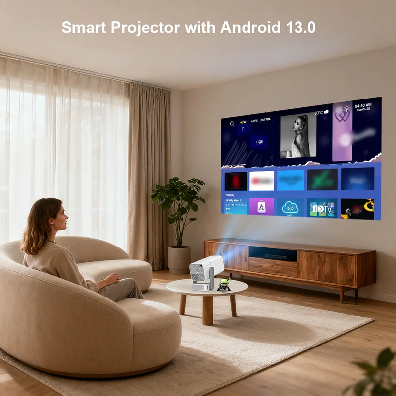 Projetor ThundeaL TD80 Pro 1080P nativo, 750 ANSI, Android 13, Wi-Fi 6 5G, Bluetooth 5.0, foco elétrico e keystone automático, até 120"