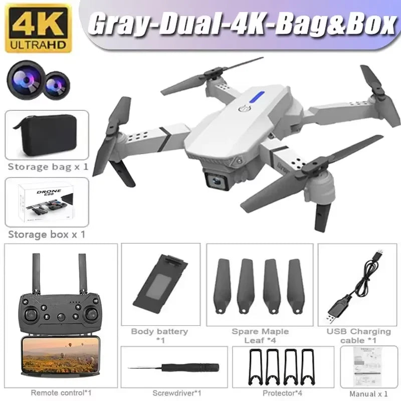 Drone E88 Pro com câmera 4K 1080p FPV WiFi dobrável estabilidade por altitude hold e voo criativo por trajetórias