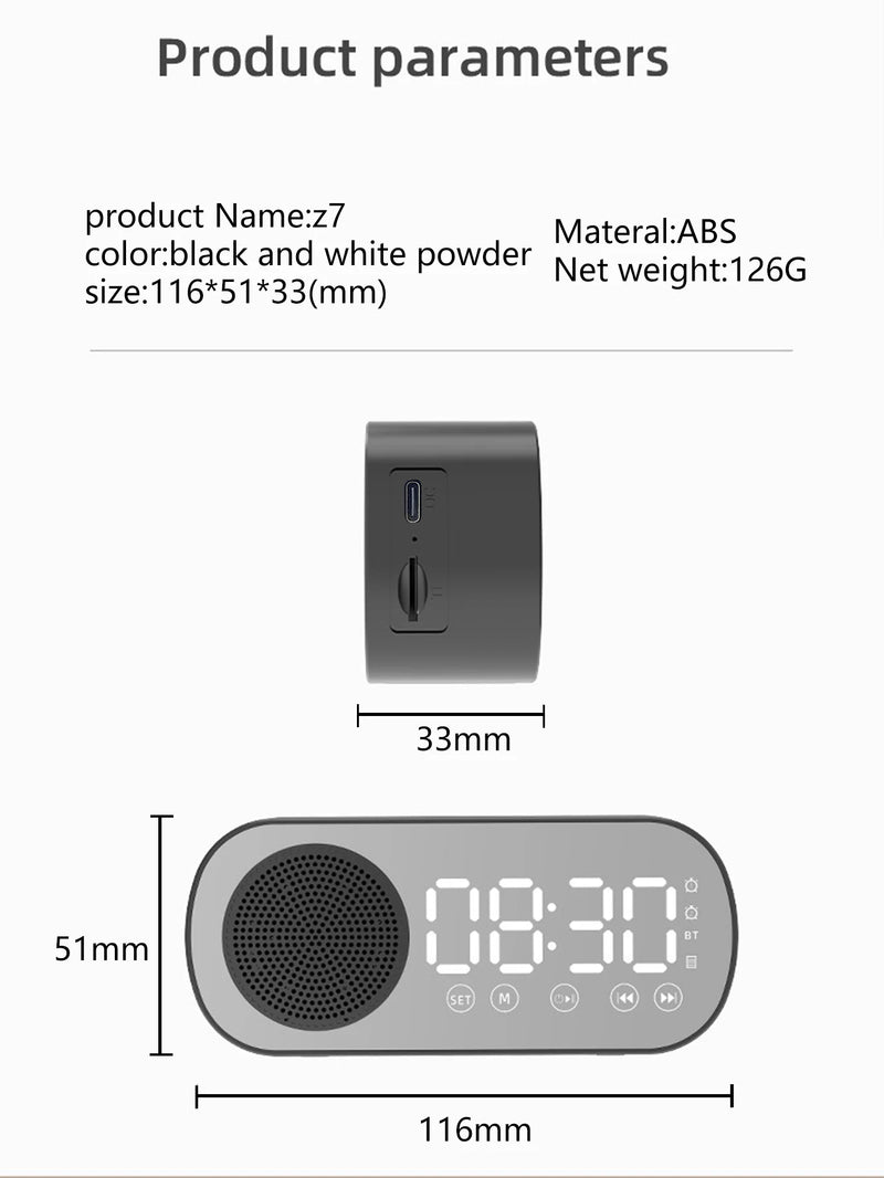 Mini alto-falante Bluetooth com relógio despertador display multifuncional subwoofer portátil entrada TF AUX bateria recarregável para mesa
