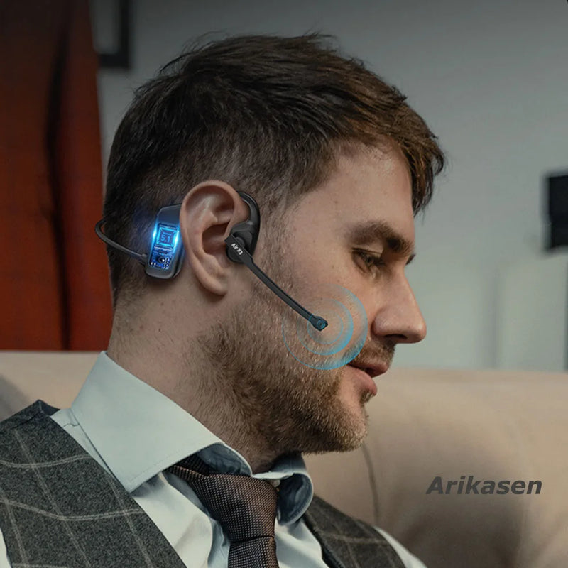 Headset open-ear com microfone de haste ENC Bluetooth 5.3 leve conforto dia todo para caminhoneiros escritório e call center
