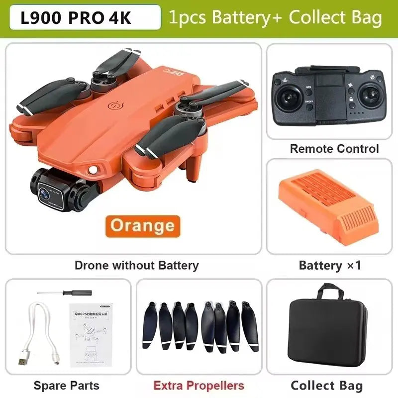 Drone L900 Pro com motores brushless GPS 4K ESC 90 graus 5G WiFi 28 minutos até 1200 m retorno automático follow me e orbit