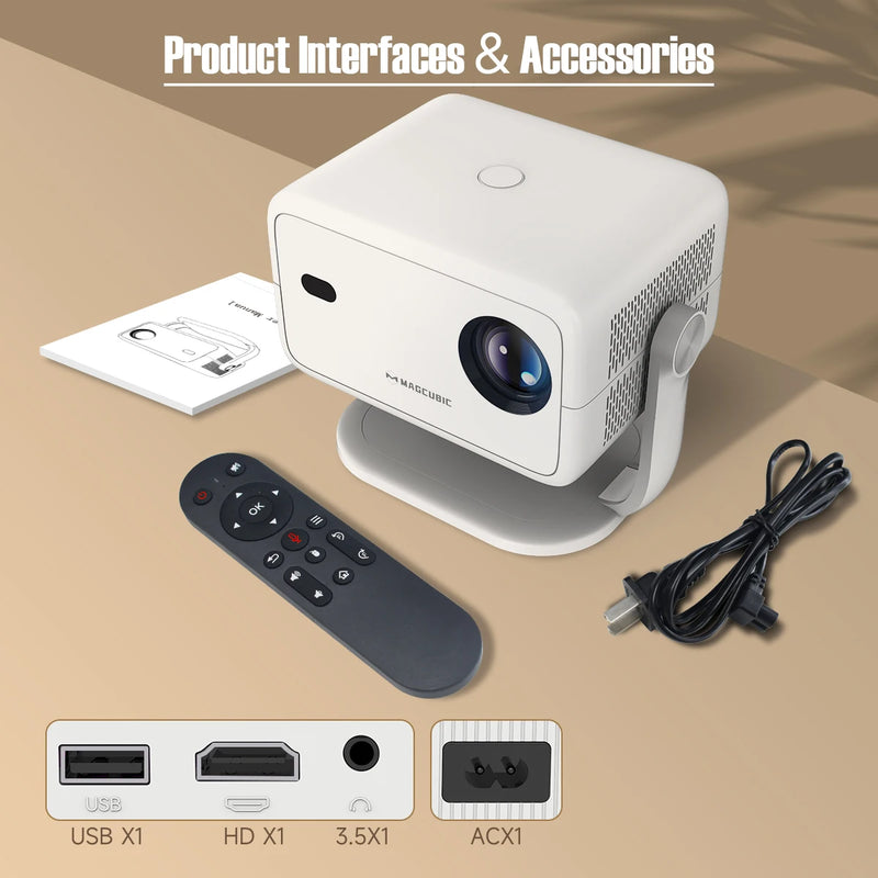 Projetor Magcubic L018 portátil 650 ANSI nativo 1080P Android 11 Wi-Fi6 Bluetooth 5.2 foco automático e tela até 300 polegadas