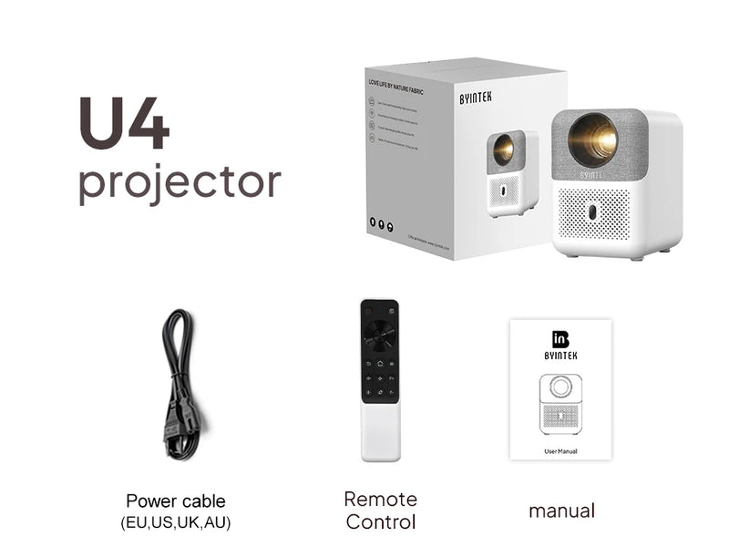 Mini projetor inteligente BYINTEK U4 Android Wi-Fi com 300 ANSI lumens 4K suporte 1080P home theater portátil para cinema em casa