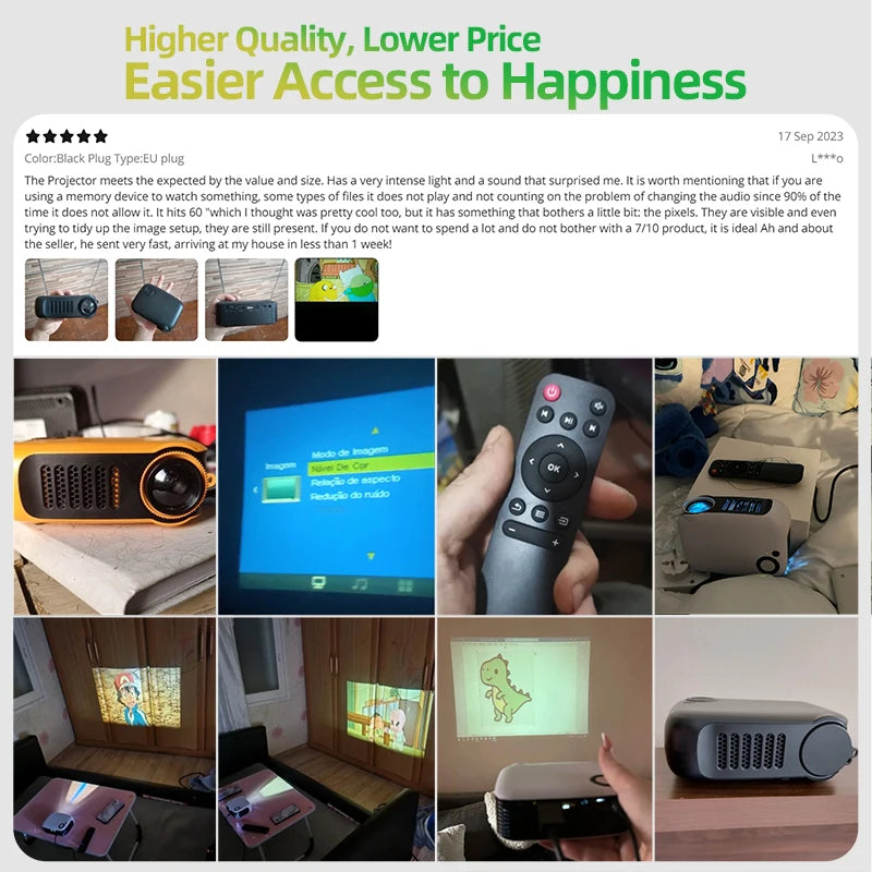 AUN A2000 mini projetor portátil, LED, sistema multimídia, suporte 1080P (entrada), ultra compacto para usos ocasionais