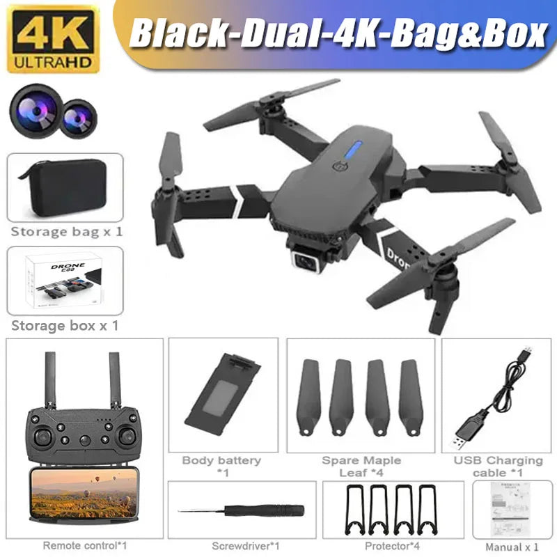 Drone E88 Pro com câmera 4K 1080p FPV WiFi dobrável estabilidade por altitude hold e voo criativo por trajetórias