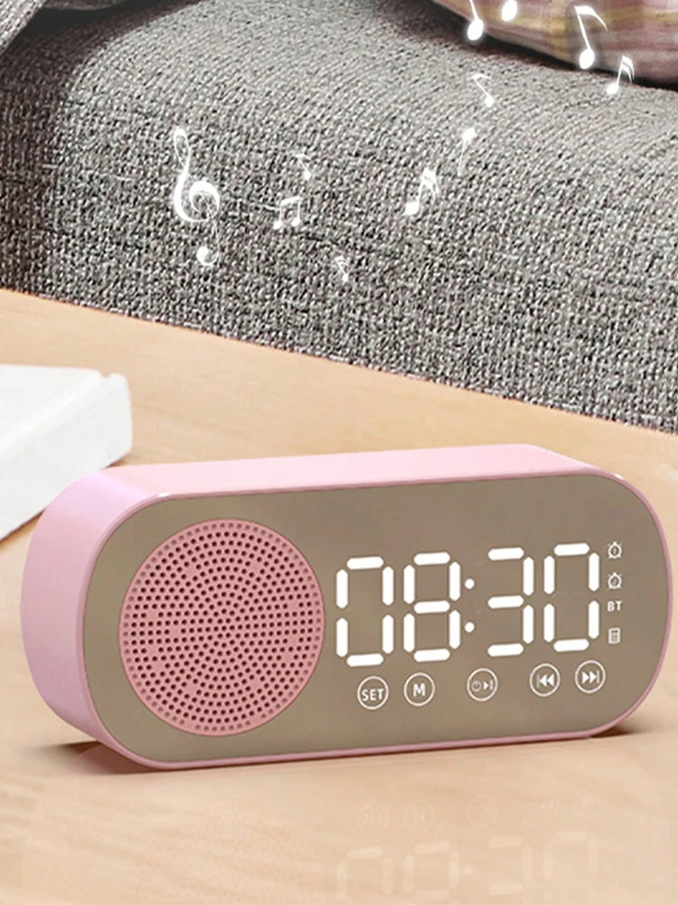 Mini alto-falante Bluetooth com relógio despertador display multifuncional subwoofer portátil entrada TF AUX bateria recarregável para mesa