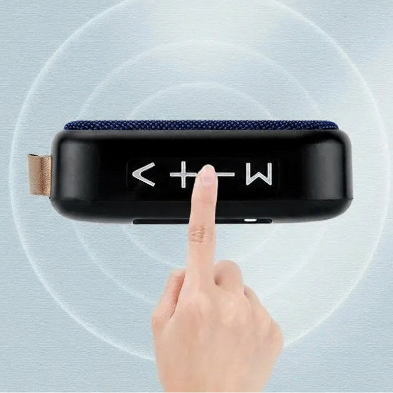 Mini alto-falante portátil com Bluetooth rádio FM USB leitor de cartão TF bateria interna e design em tecido para som prático no dia a dia