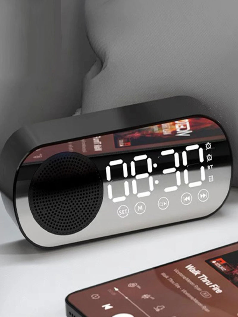 Mini alto-falante Bluetooth com relógio despertador display multifuncional subwoofer portátil entrada TF AUX bateria recarregável para mesa